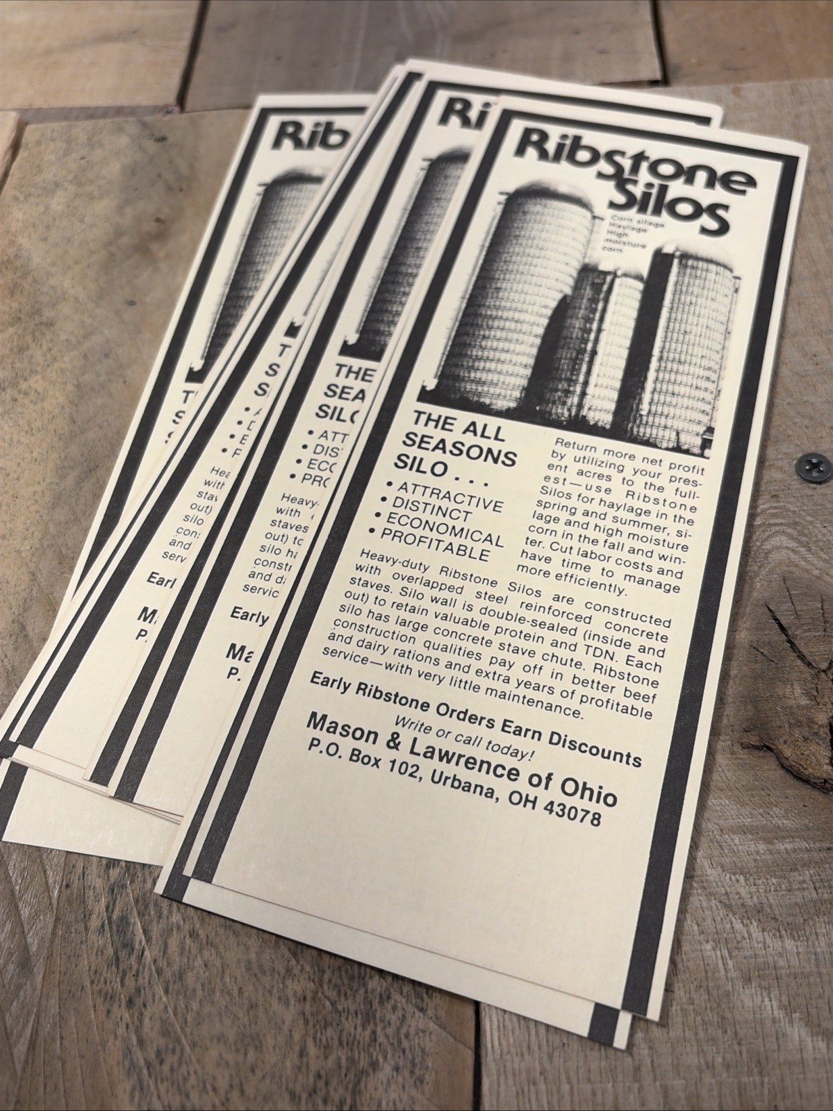 Vintage Brochure Counter Display Sign Ribstone Farm Silo Ph 3-2429 Illinois Ohio