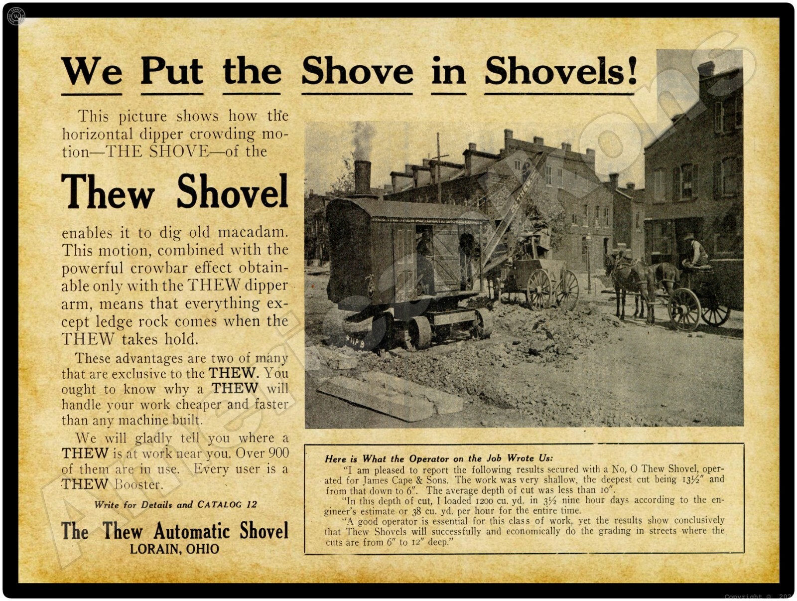 1913 Thew Automatic Shovel Company New Metal Sign: James Cape & Sons Contractor