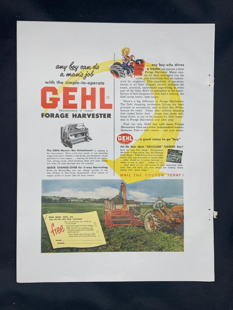 Magazine Ad* – 1953 – GEHL Forage Harvester – West Bend, WI