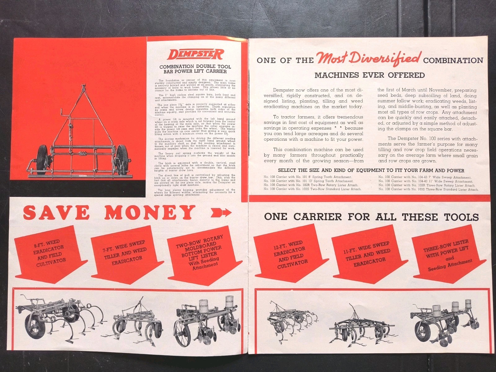 1930s Dempster Tractor Tool Bar Power Lift Carrier Brochure Farm Farming…