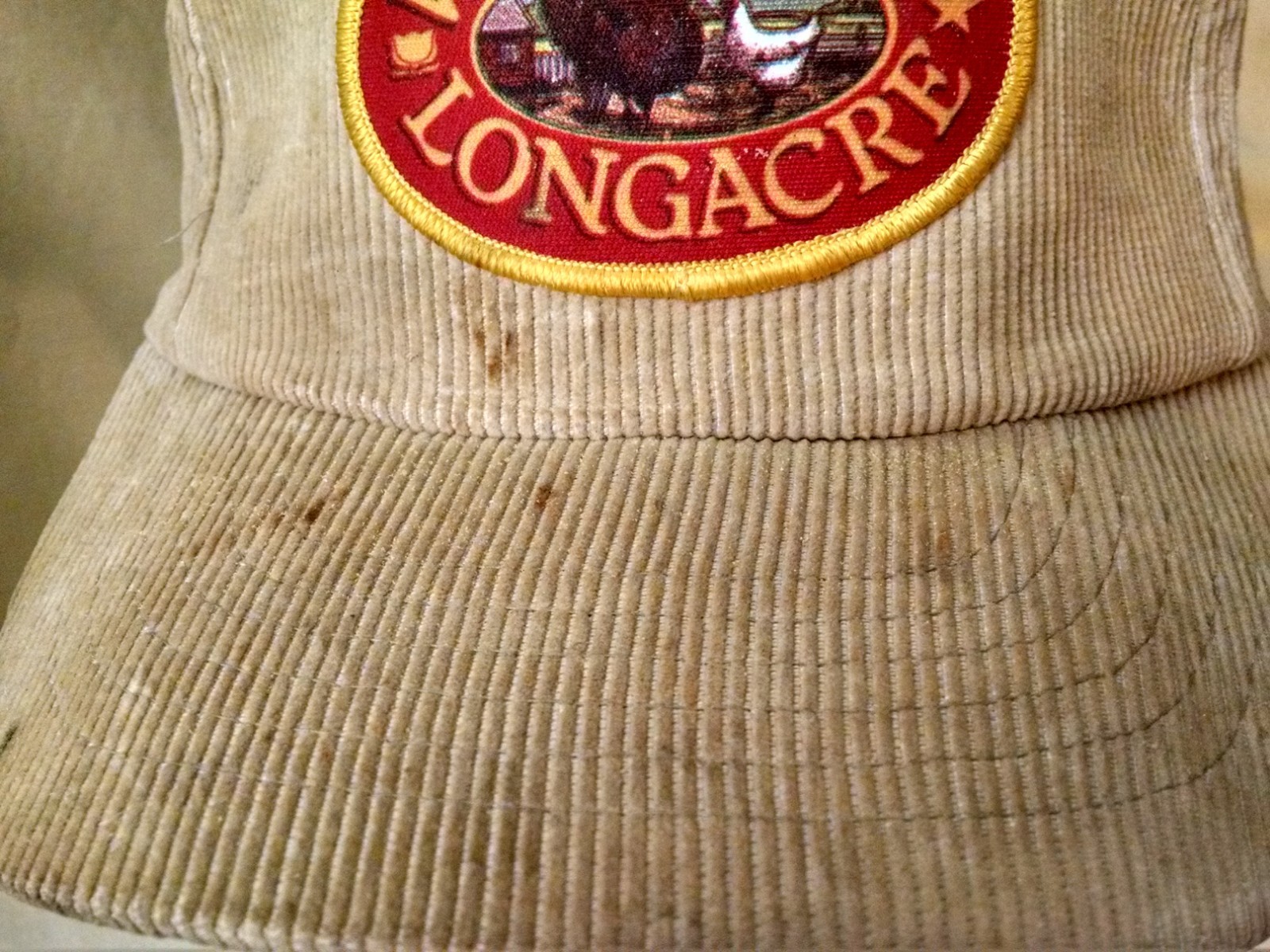 WAMPLER LONGACRE HAT BASEBALL BALL CAP TAN CORDUROY PATCH ADJ SNAPBK YUPOONG.