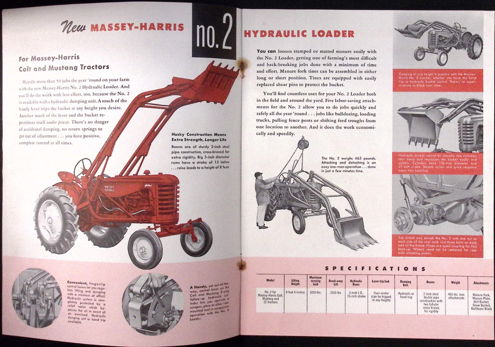 1954 Massey Harris Hydraulic Farm Loaders No.2 No.5 No.10 Dealer Brochure