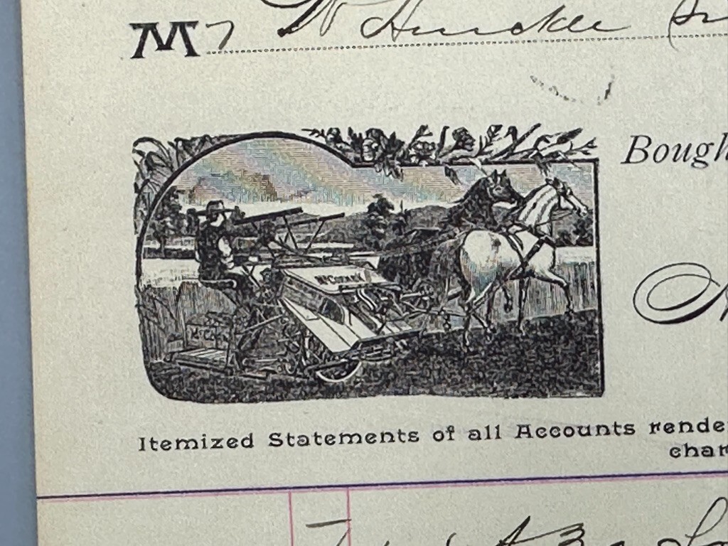 1893 CASSELTON North Dakota McCORMICK HARVESTER Strehlow FARM Advertise Receipt