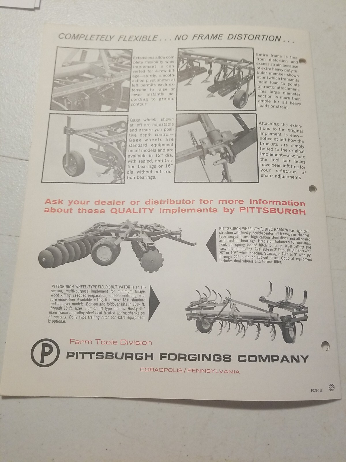 1970 PITTSBURGH FORGINGS CO. 4 ROW CULTIVATOR CONVERSION BROCHURE & PRICE LIST