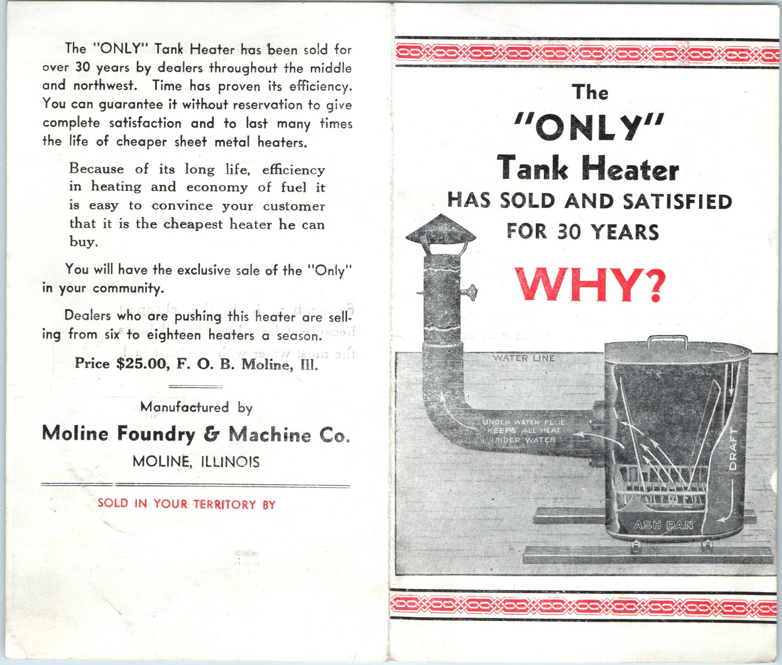 c1930s Moline Foundry & Machine Co Tank Heater Advertising Brochure Illinois