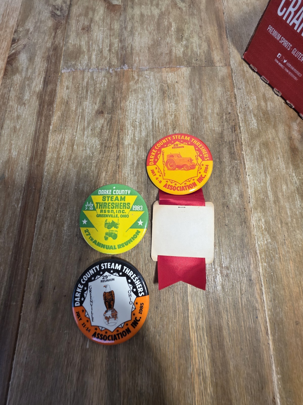 Vintage Darke County Steam Threshers Annual Button Pin Greenville Ohio Lot of 3