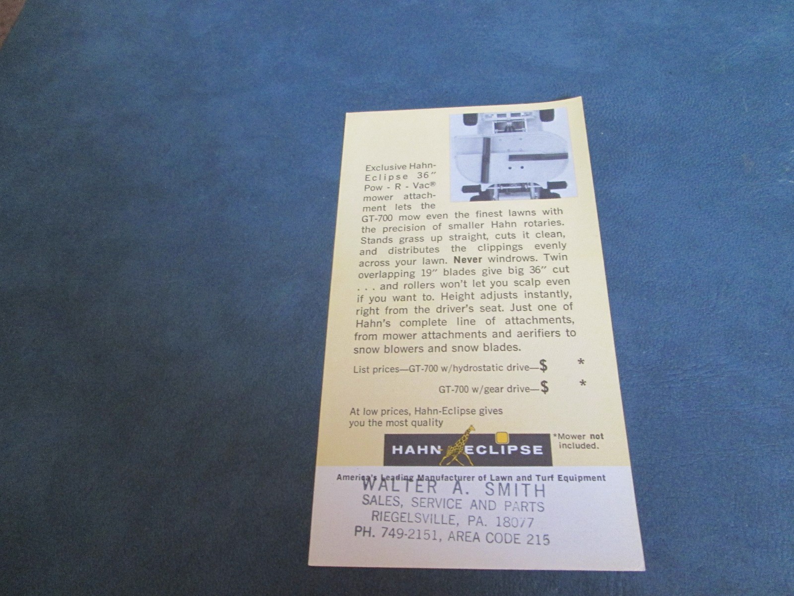 HAHN-ECLISPE GT-700 TRACTOR BROCHURE *** VINTAGE ORIGINAL