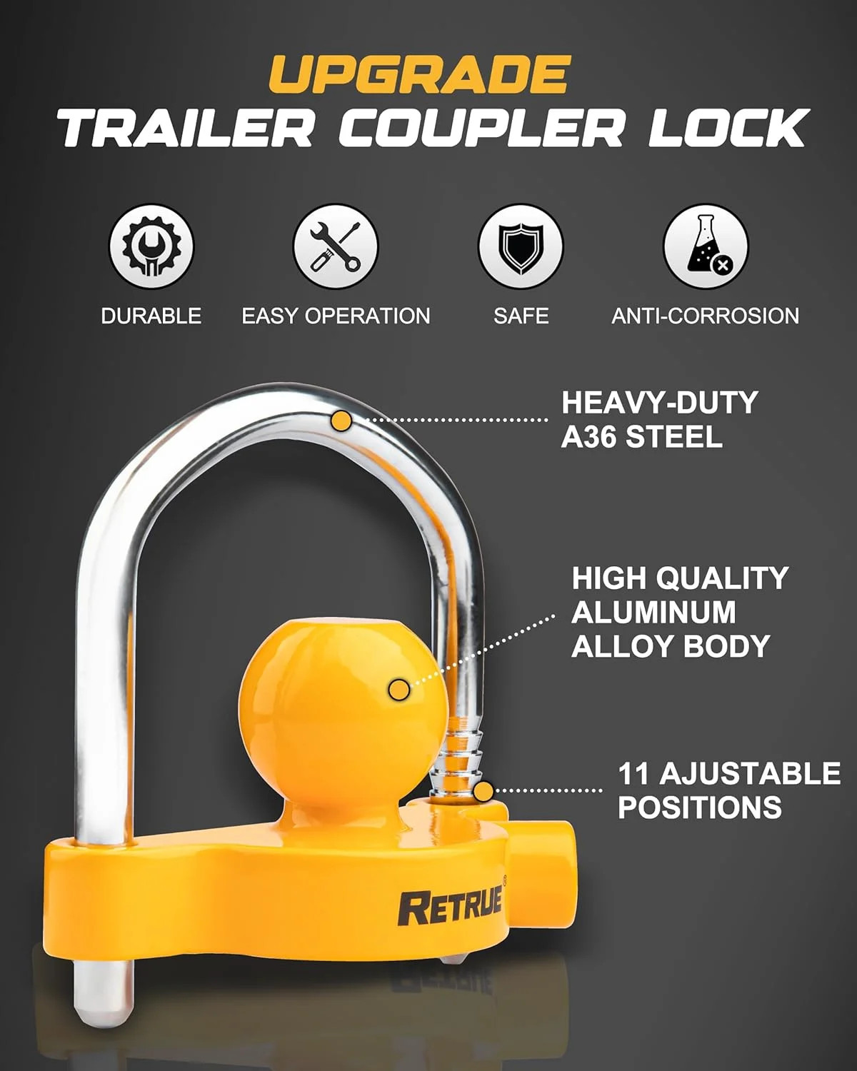 RETRUE Universal Coupler Lock Trailer Locks Ball Hitch Trailer Hitch Lock Adjust