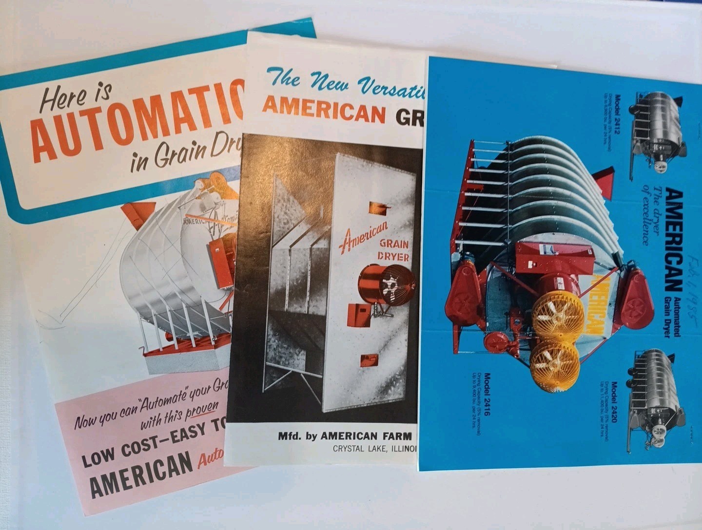 3 American Farm Equipment Co Sales Advertising Flyer Brochures 2412, 2420, 1503