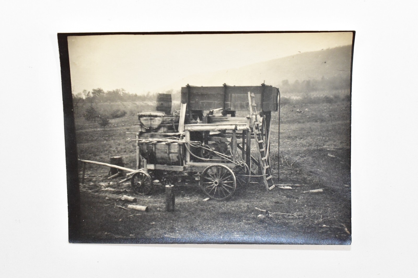 Vintage 1920&rsquo;s Snapshot Farm Tractor Black & White Sepia toned Photograph