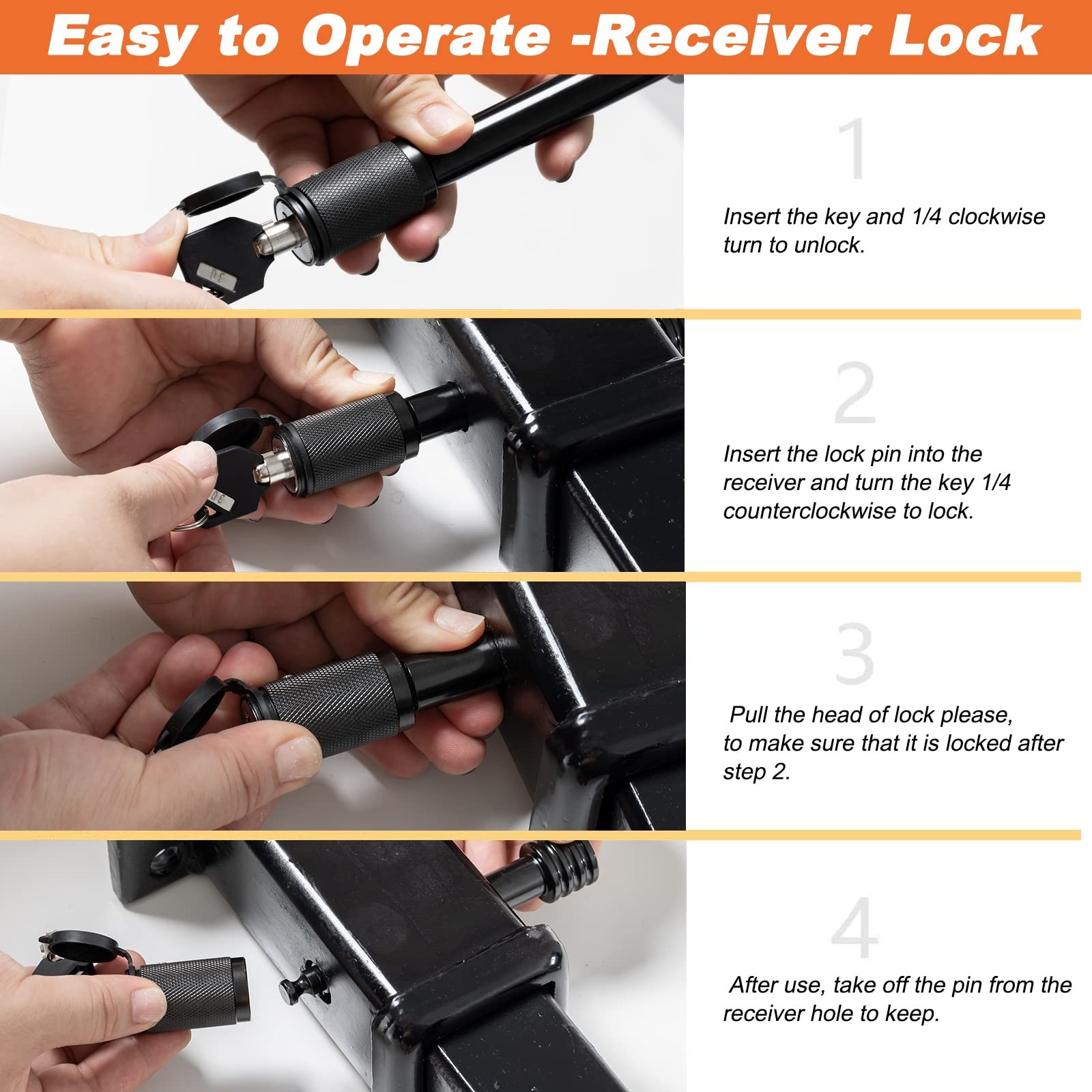 CZC AUTO Hitch Lock Set, Dia 5/8 Inch Trailer Receiver Black