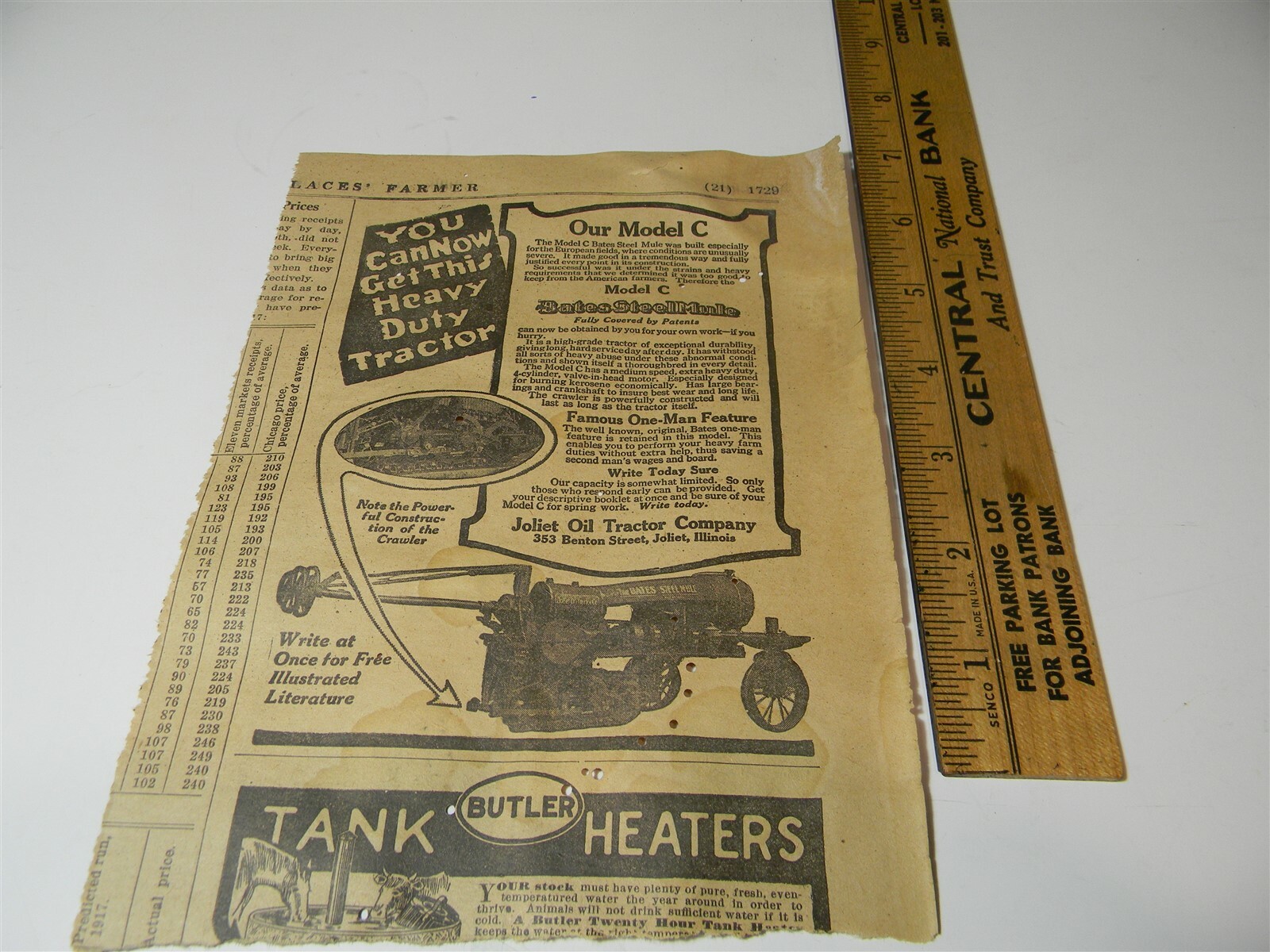 Vintage 1917 Joliet Oil Tractor Co. Farm Implement Man Cave 1910&rsquo;s Print Ad 5E1