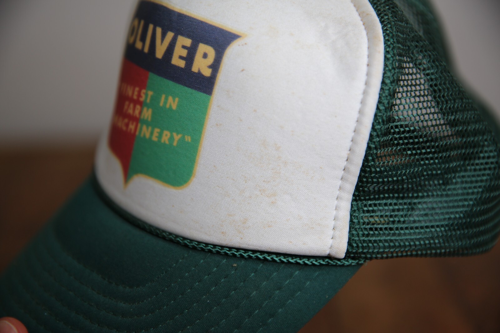 Oliver Tractor Cap Vintage Split Shield Logo Farm trucker Hat Mesh Back Green