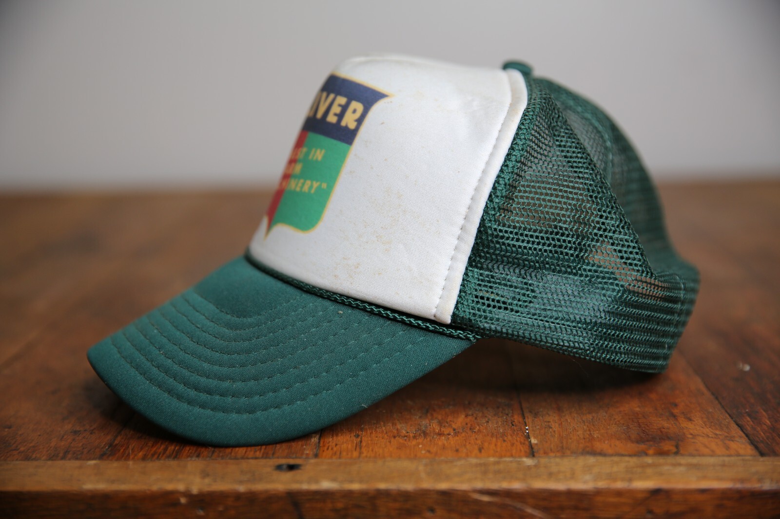 Oliver Tractor Cap Vintage Split Shield Logo Farm trucker Hat Mesh Back Green