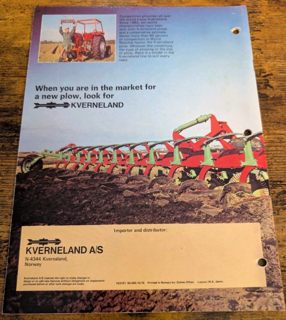 Kverneland Moldboard Plows Agriculture Farm Implement Advertising Brochure