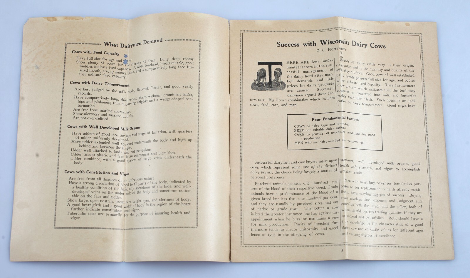 1924 Success With Dairy Cows Booklet Wisconsin College of Agriculture Extension