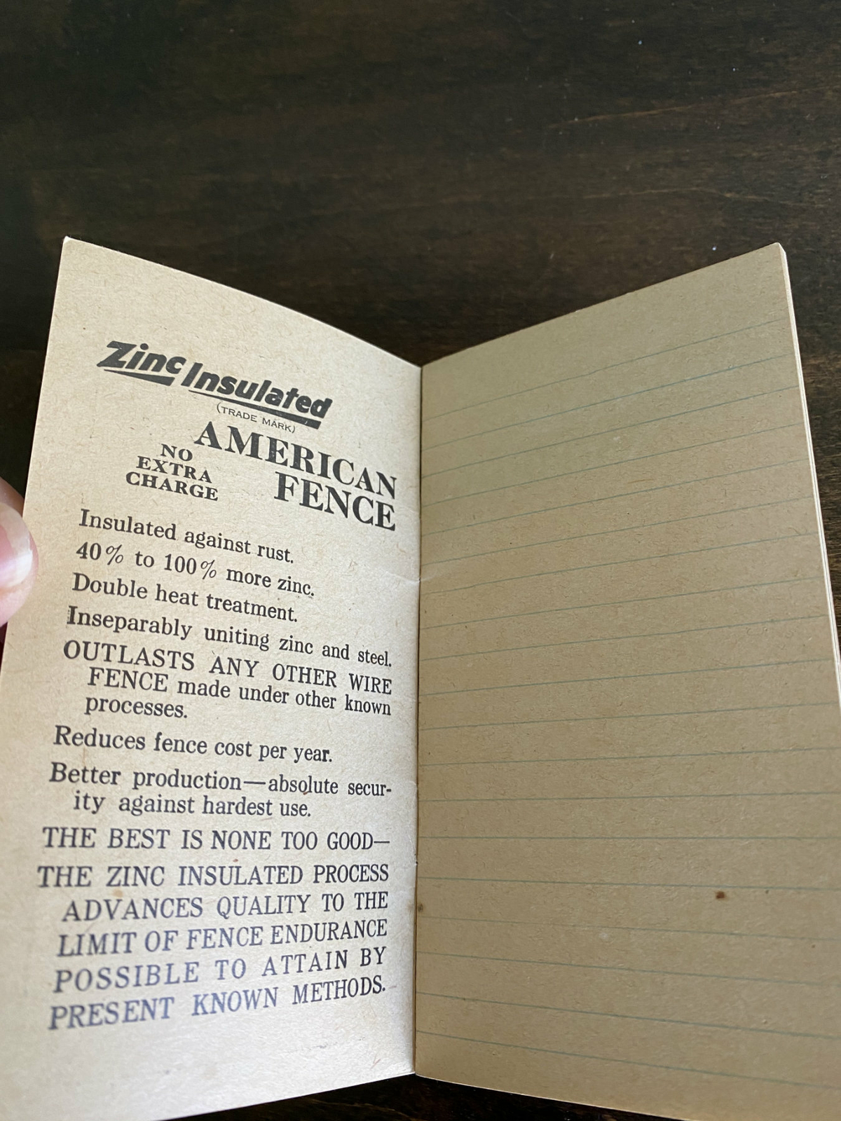 VTG Memorandum Book Zinc Insulated American Fence Wellsburg NY Pocket Notebook