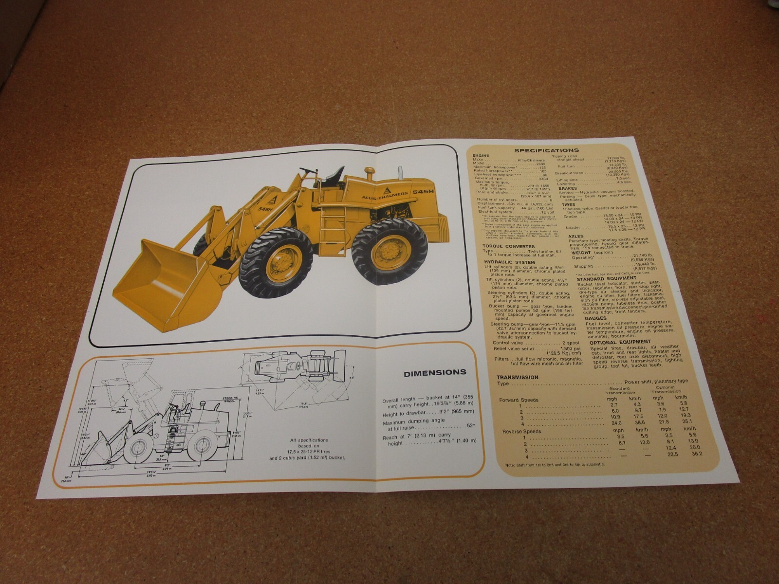 1974 Allis Chalmers Wheel Loader 545H sales brochure 4 pg folder construction