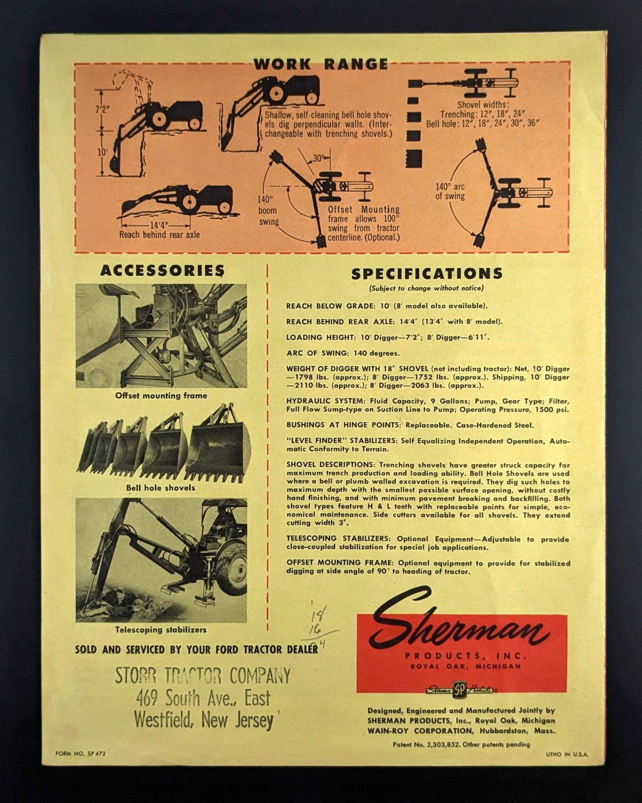 Vintage Sherman Power Digger Dealer Brochure 1950s