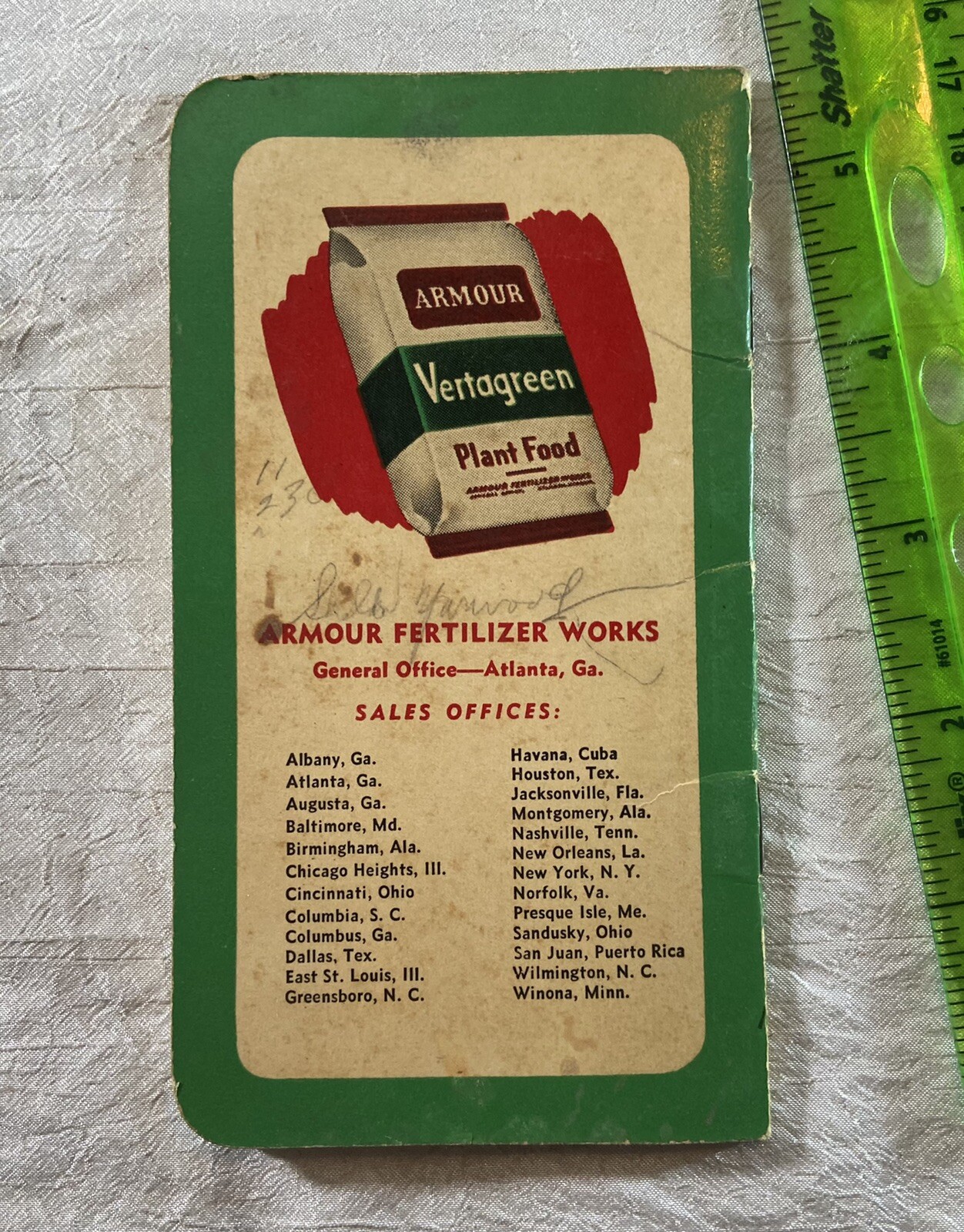 Vintage Armour&rsquo;s Big Crop Fertilizers Pocket Memo Book 1950 Calendar