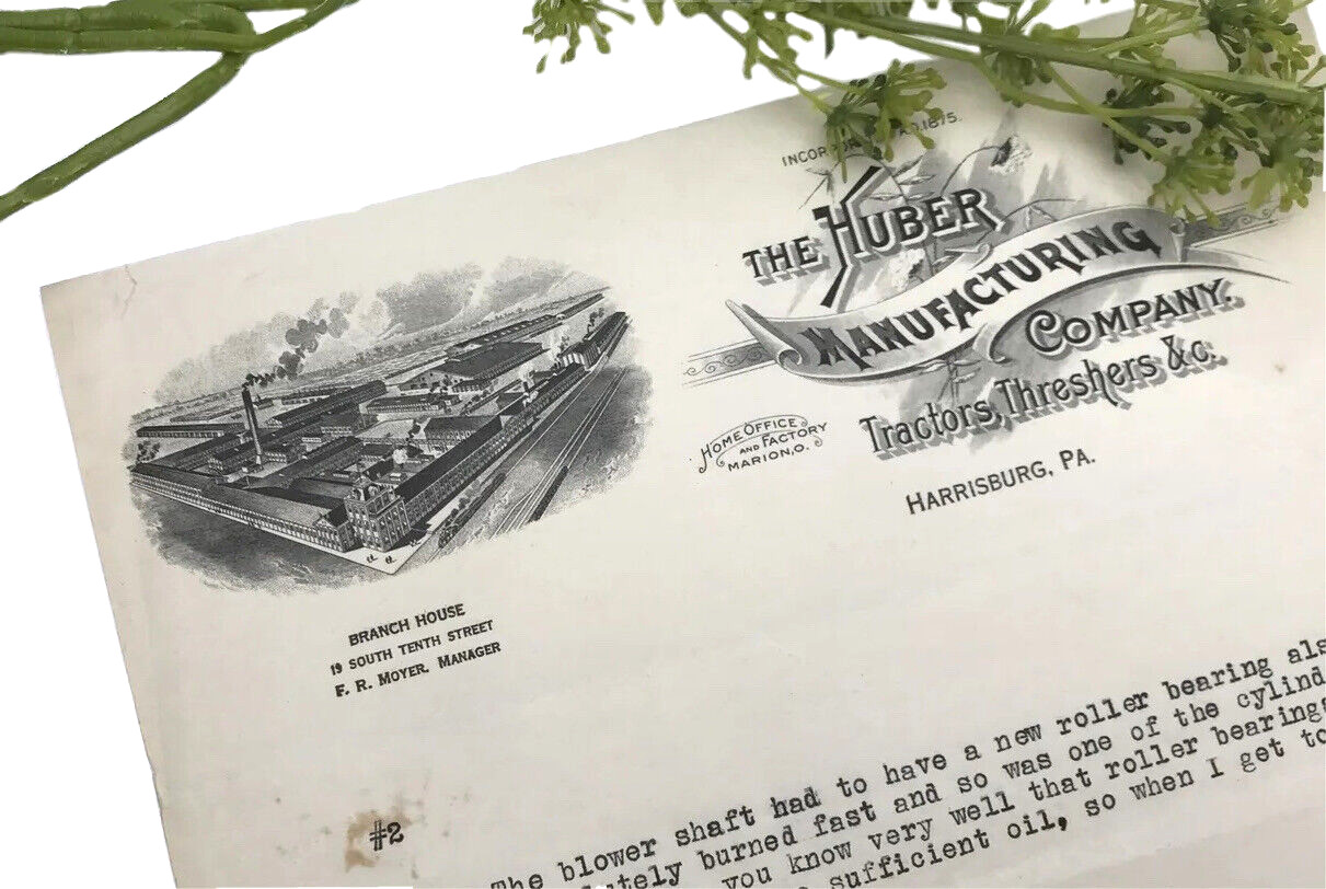 Antique The Huber Mfg Co Tractors Threshers Farming Letterhead Harrisburg PA