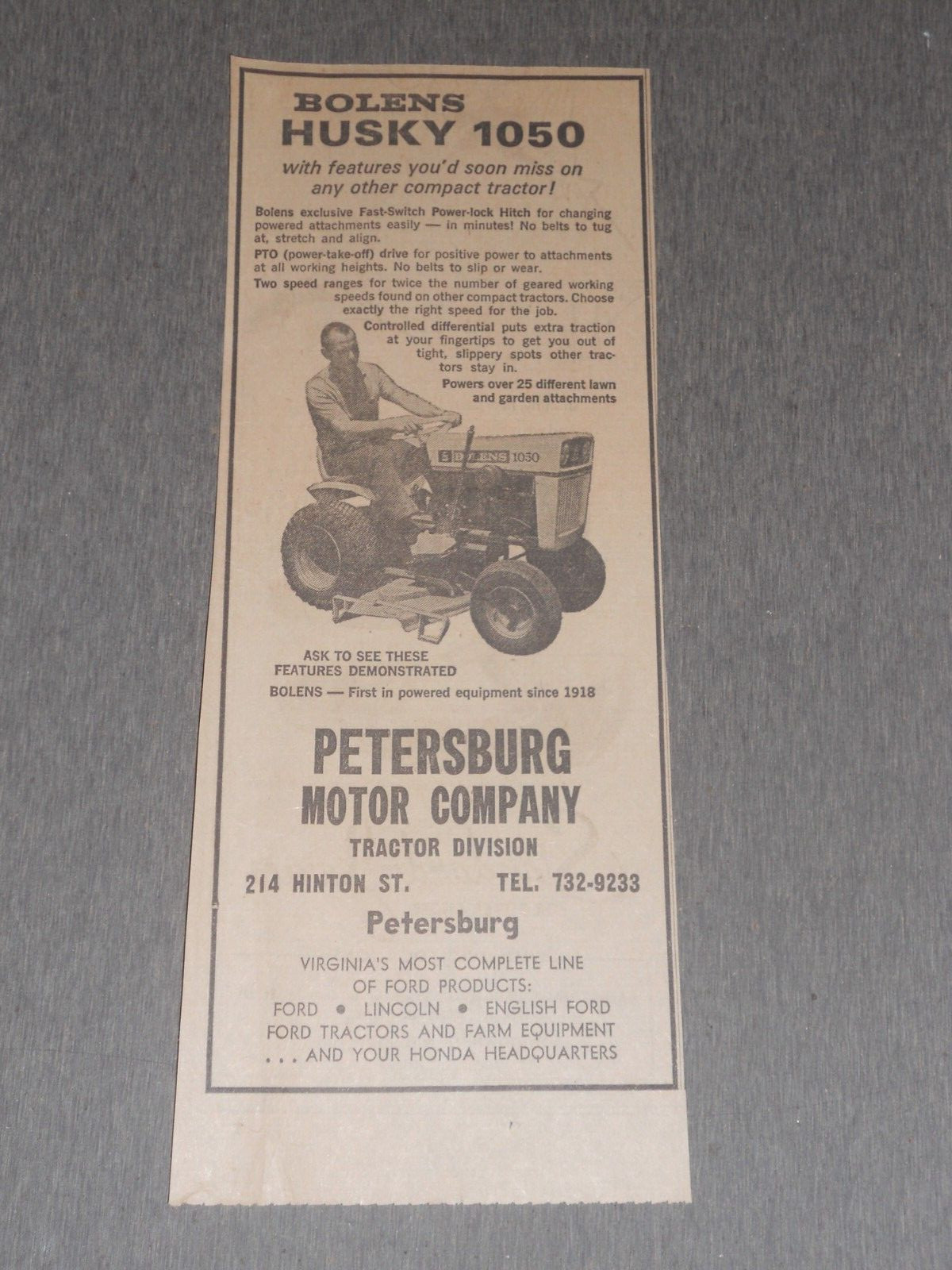BOLENS 1050 MOWER VINTAGE NEWSPAPER AD