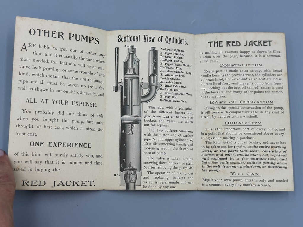 1880s RED JACKET FORCE PUMP Fairbanks Morse Farm Advertise Trade Card DAVENPORT