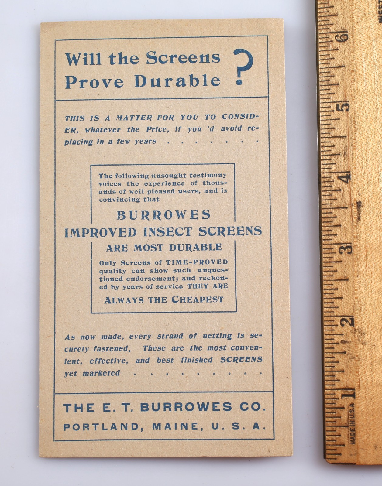 Vintage E.T. Burrowes Fly Screen Co. Pamphlet & Letterhead Portland Maine