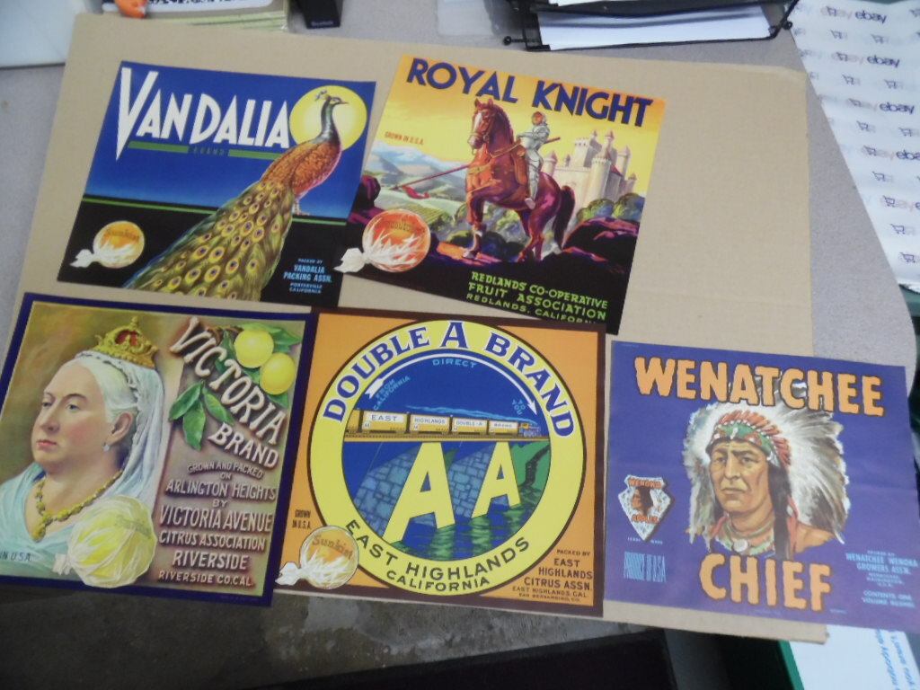 c.1940s California Fruit Crate 5 Label Lot Double A Citrus More Vintage Original