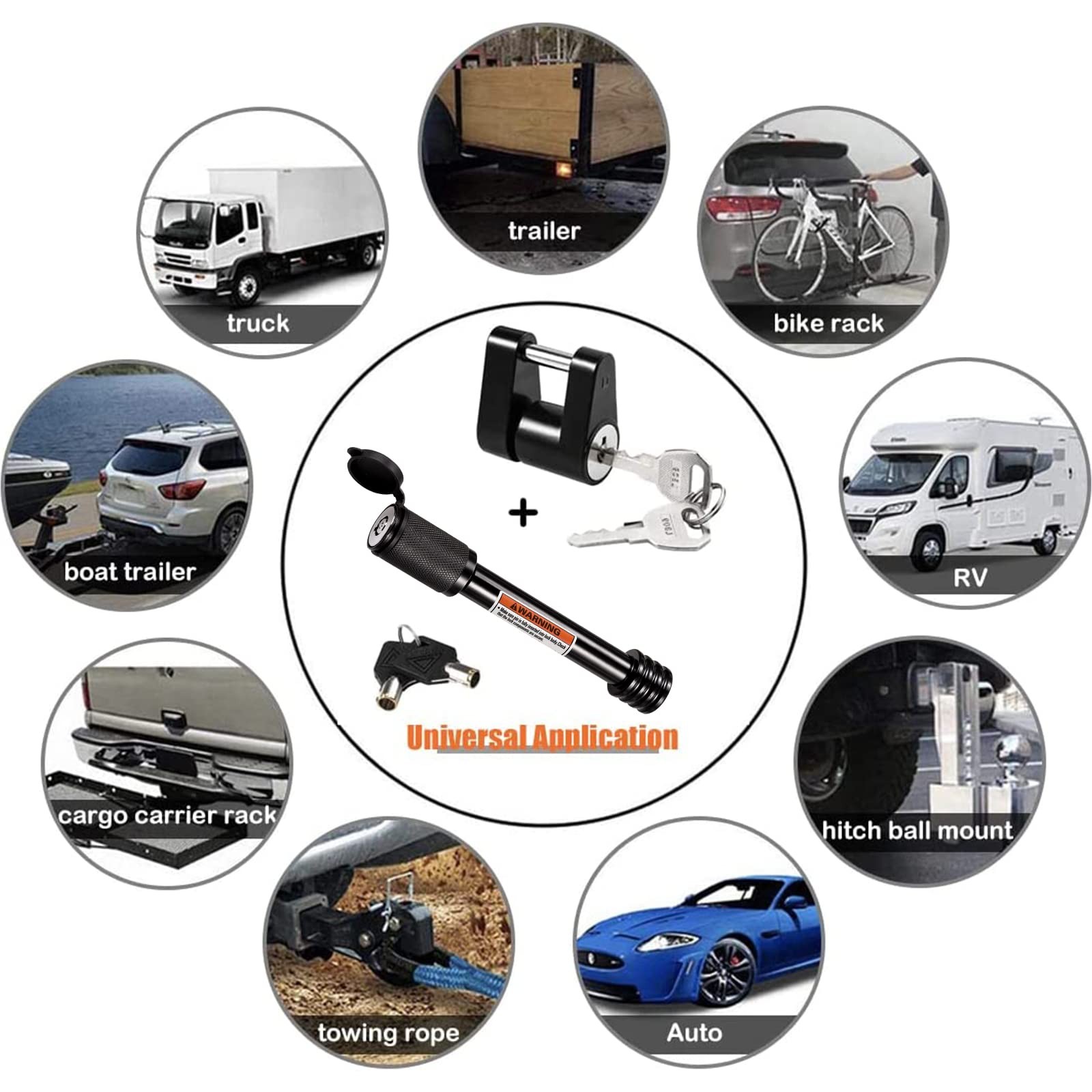 CZC AUTO Hitch Lock Set, Dia 5/8 Inch Trailer Receiver Black