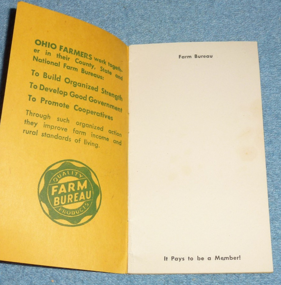 Vtg 1940s Ohio Farm Bureau Agricultural Advertising Pocket Notepad Book Unused