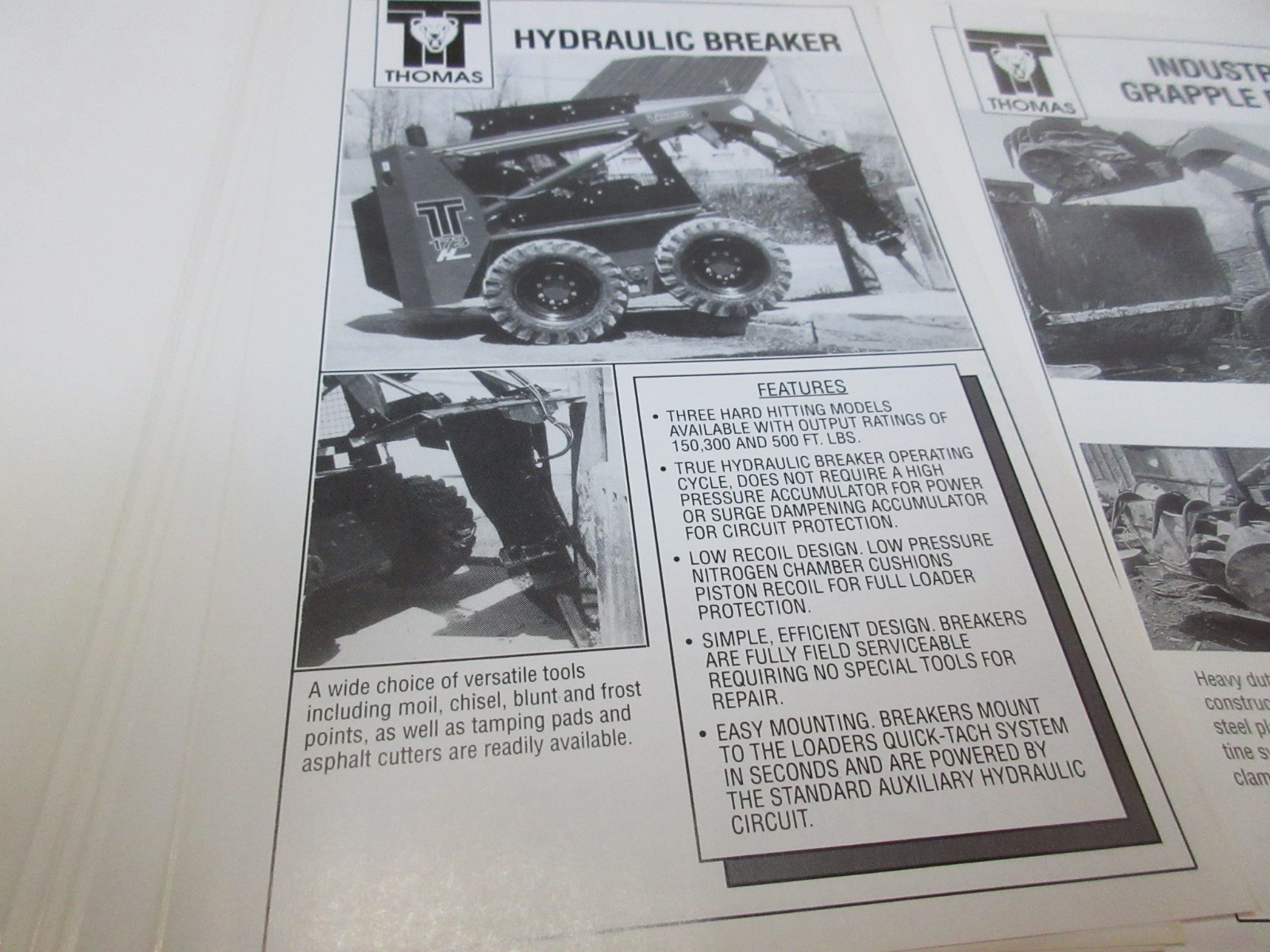 3 Thomas Hydraulic Breaker, Grapple Bucket, Rock Saw Brochures 6 pages