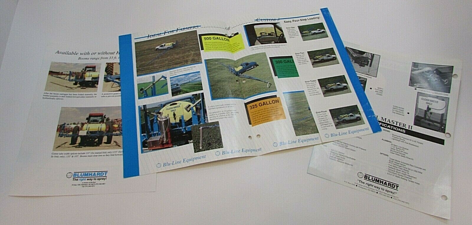 Three New 1990&rsquo;s Blumhardt Blue Line Wahpeton ND Farm Crop Sprayer Brochures