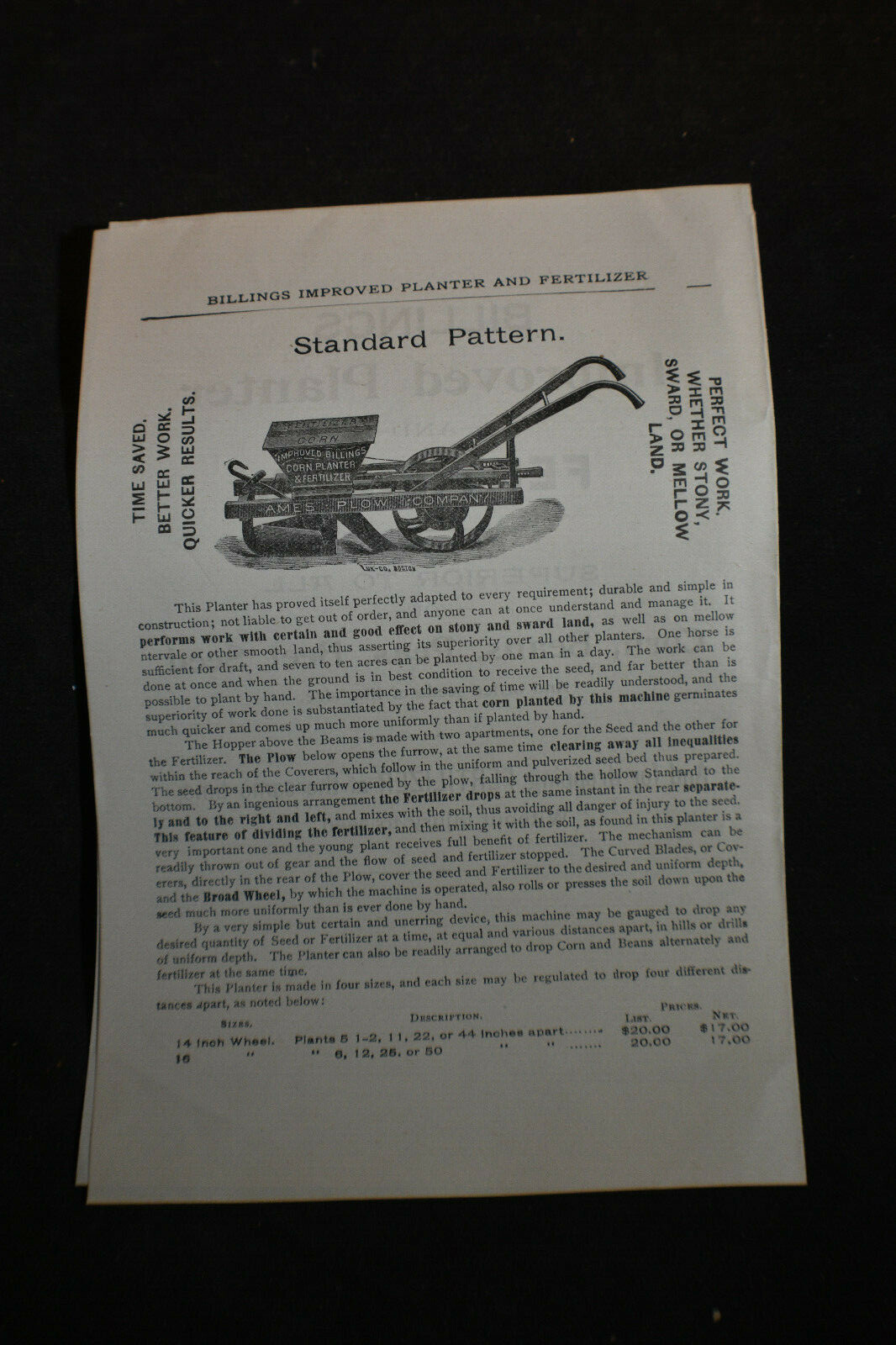 Ca 1910s Billings Improved Planter & Fertilizer Brochure