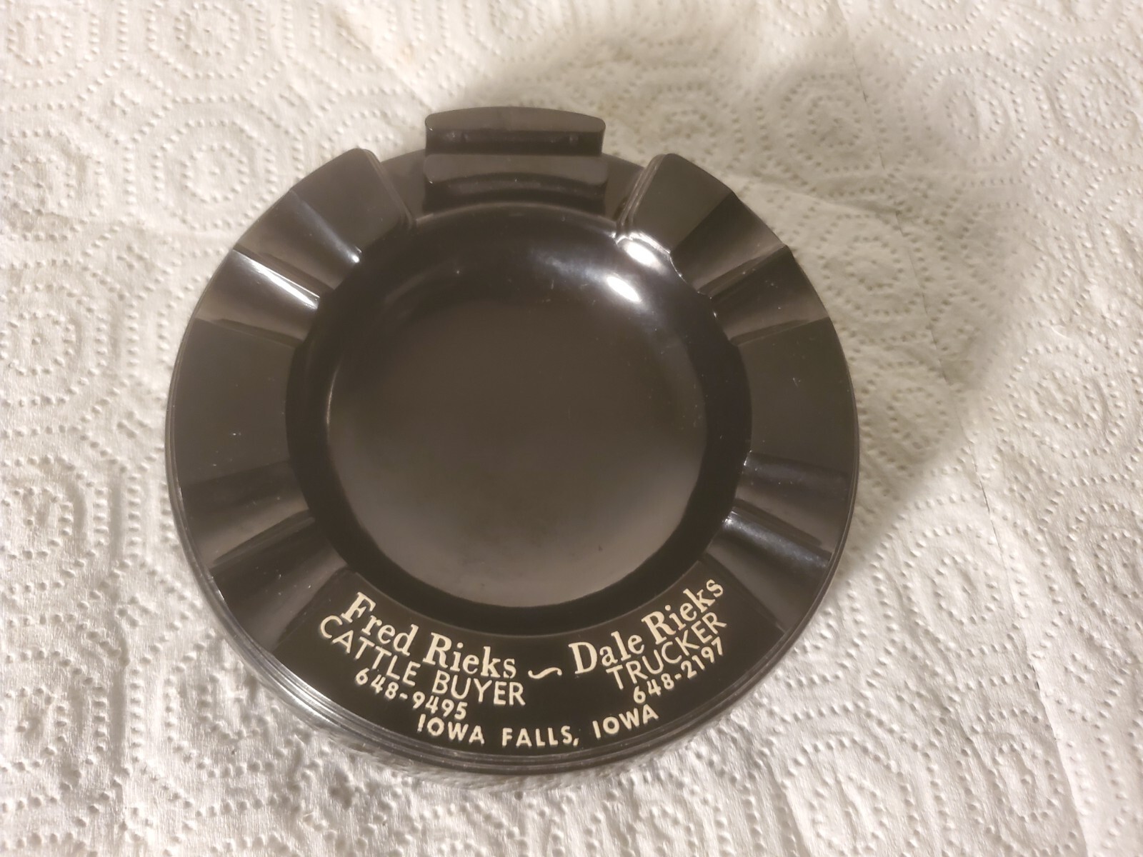 5&Prime; Plastic Ashtray Fred & Dale Rieks Iowa Falls Iowa Trucker Cattle Buyer