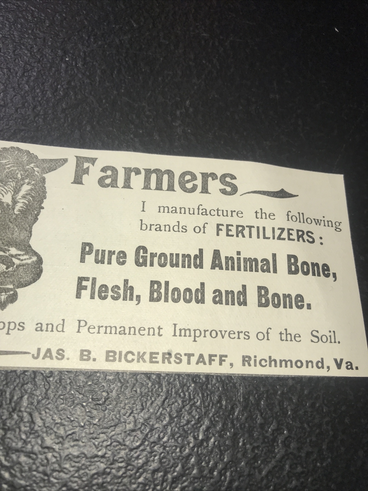 1900 Cow Farm Fertilizer Advertising – Richmond – Virginia