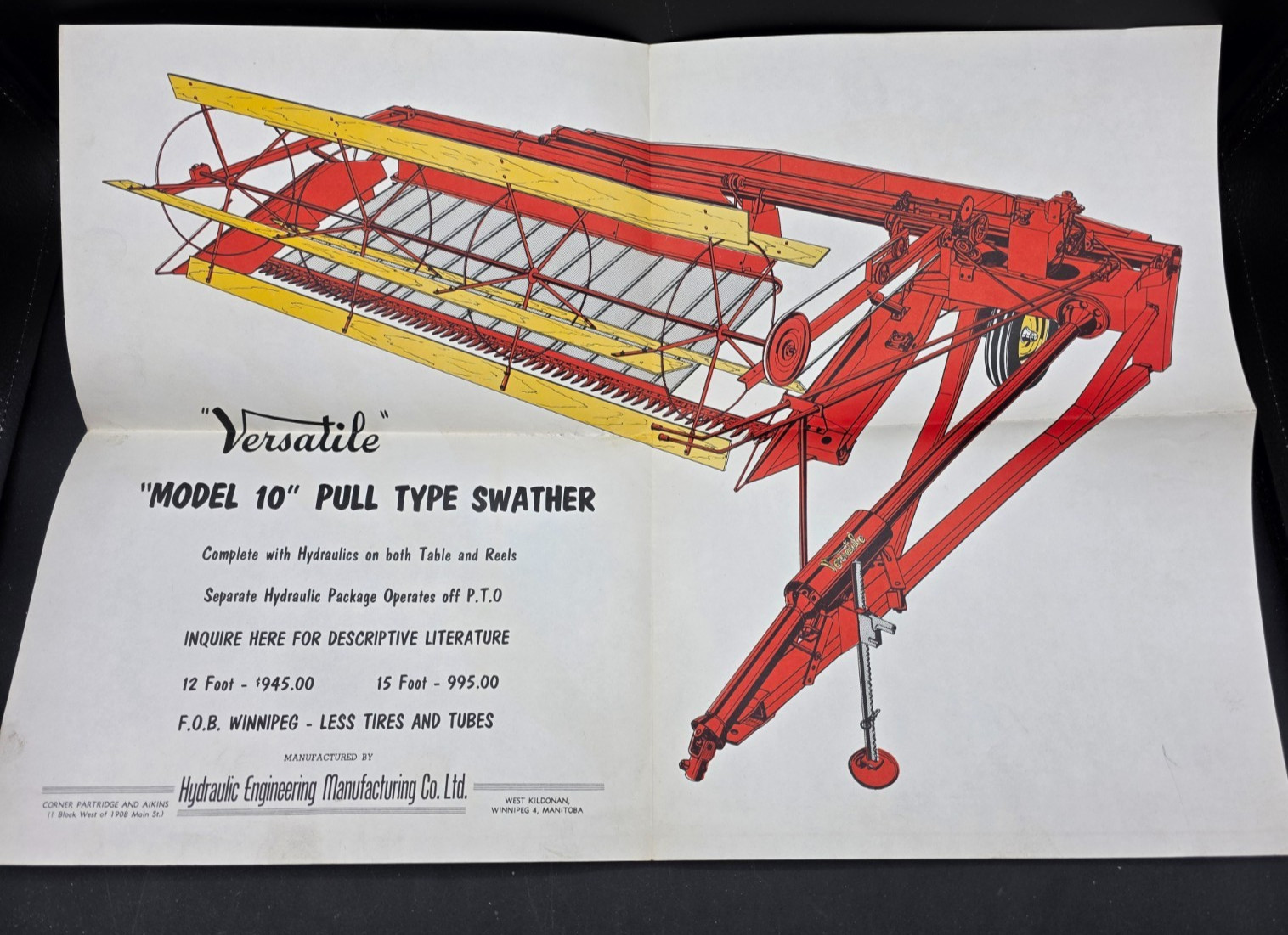 Versatile Model 10 Pull Type Swather Sales Showroom Brochure Poster Vintage 1960