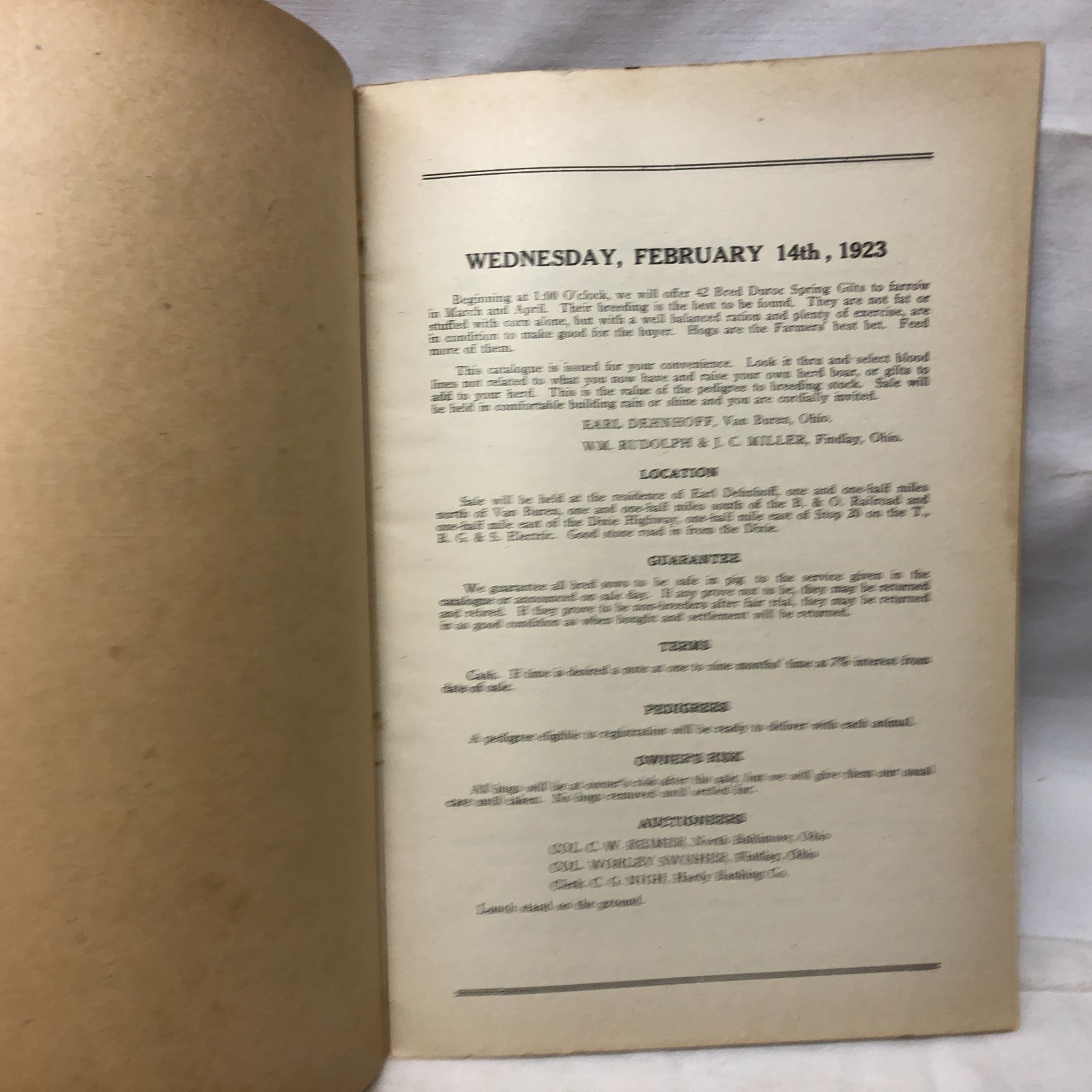 Vintage 1923 45-Duroc-45 Bred Sows Sale Booklet
