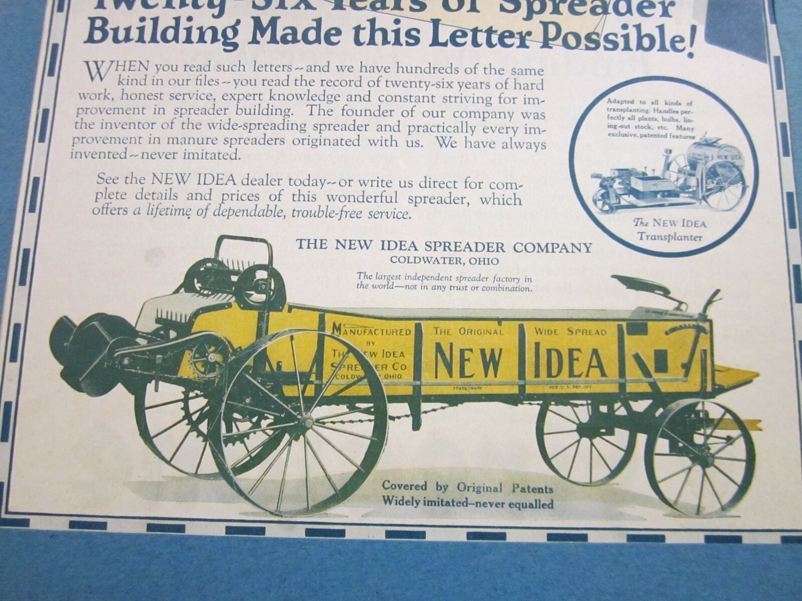 The Country Gentleman Mag 1926 Manure Spreader by New Idea On Cardboard