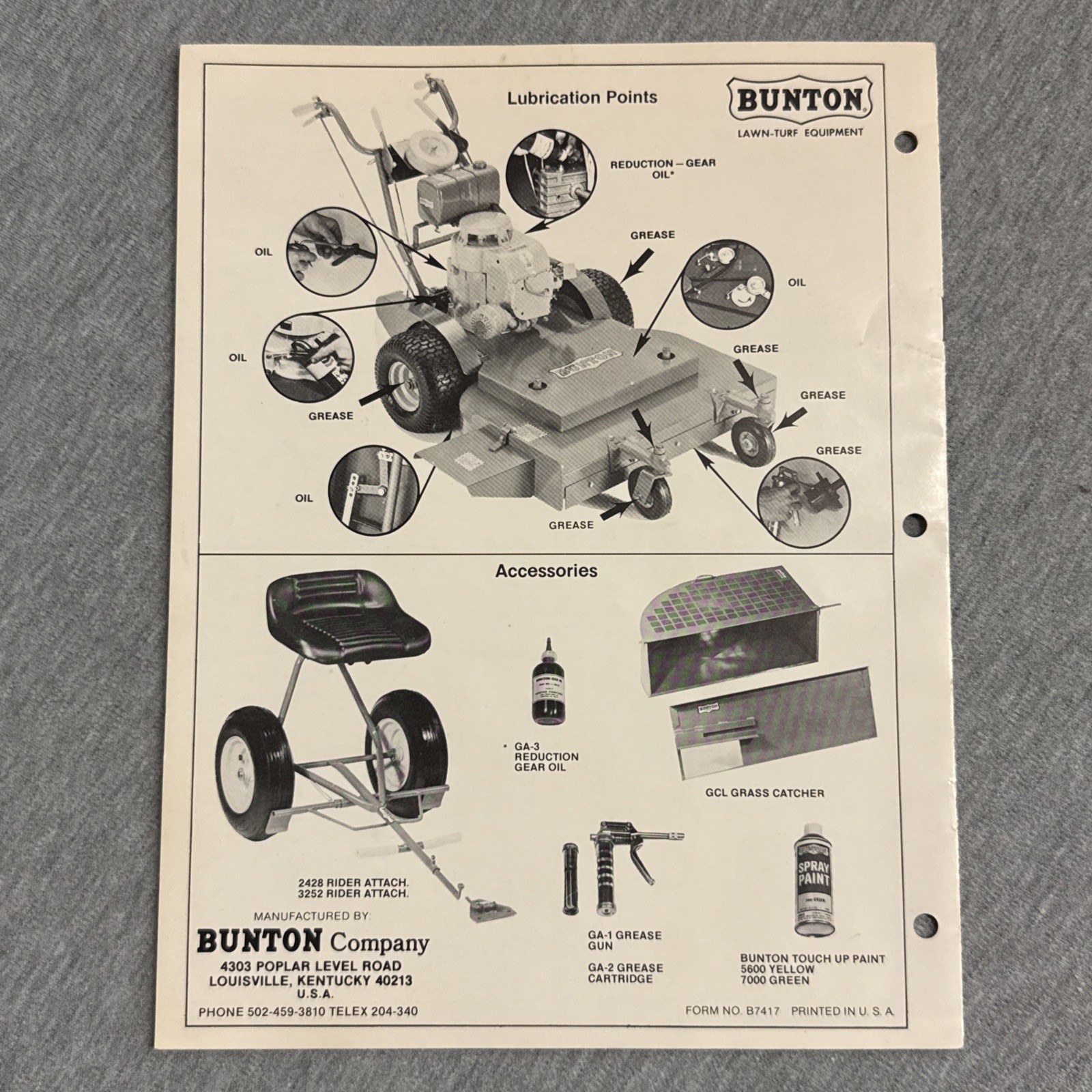 Vintage Bunton Self-Propelled Mowers 21&Prime; thru 52&Prime; Cut Instruction Manual
