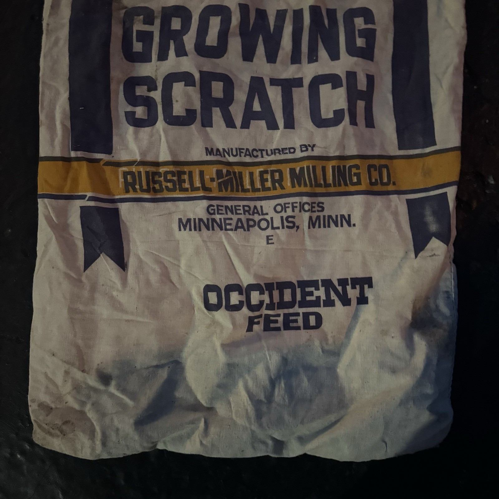 Russell Miller Milling Company 100lb Occident Cloth Feed Sack Minneapolis Minn