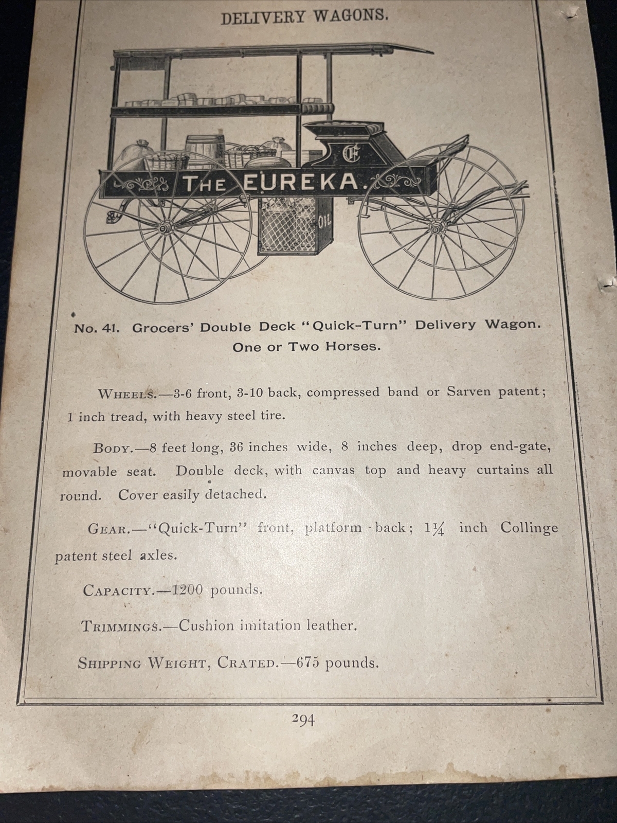 1891 Baldwin – Eureka Grocers’ Delivery Wagon – Farm Advertising – Rock Falls IL
