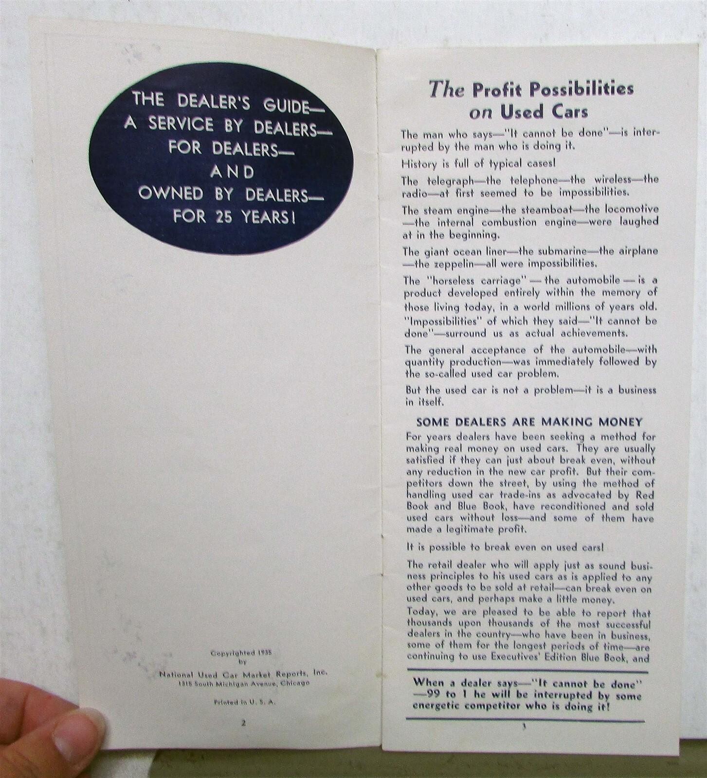 1935 NRA Profit Of Possibilities On Used Car Market Diagrams Brochure