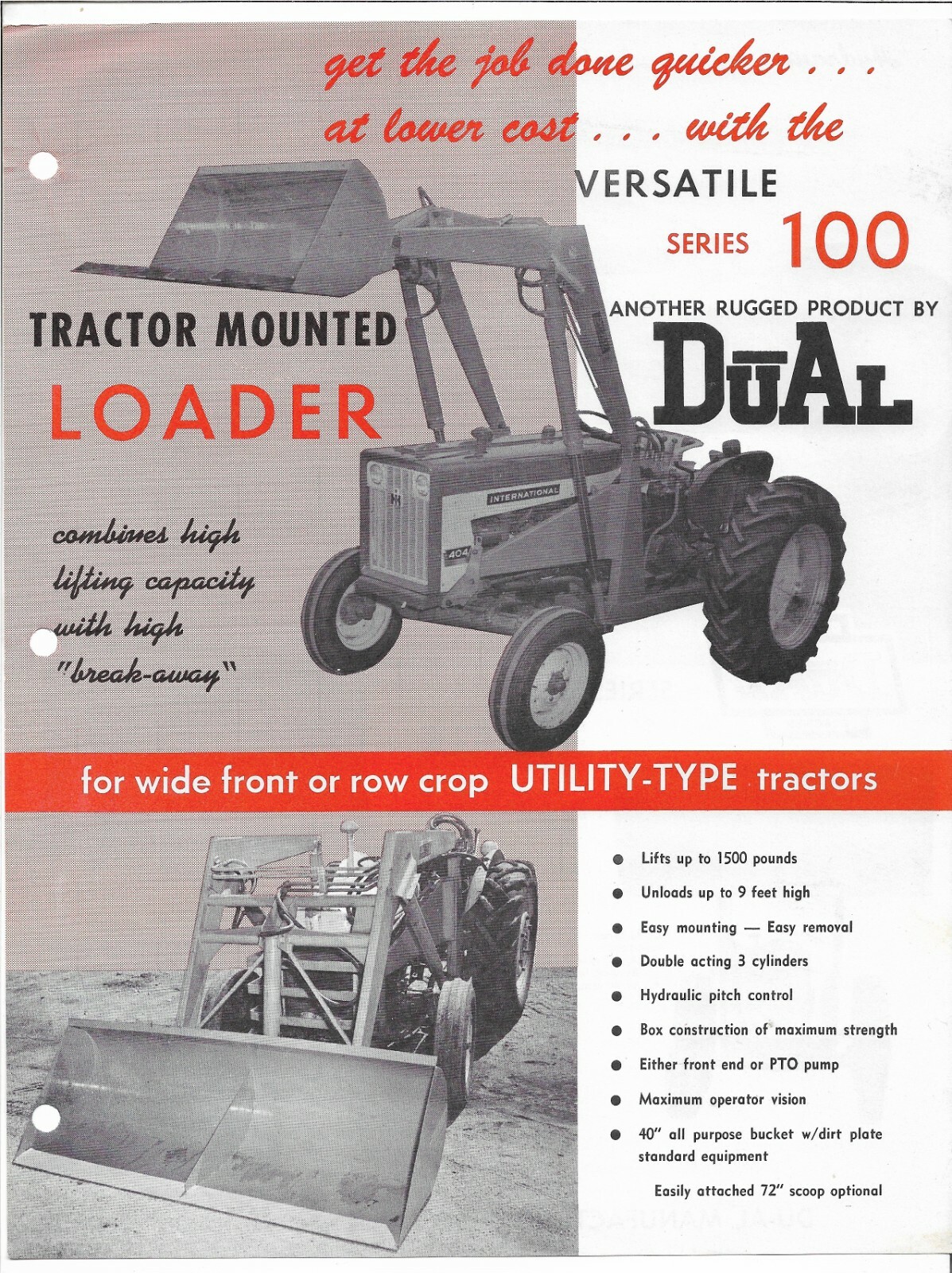 Original OE OEM DuAl Series 100 Tractor Mounted Loader Sales Brochure No #