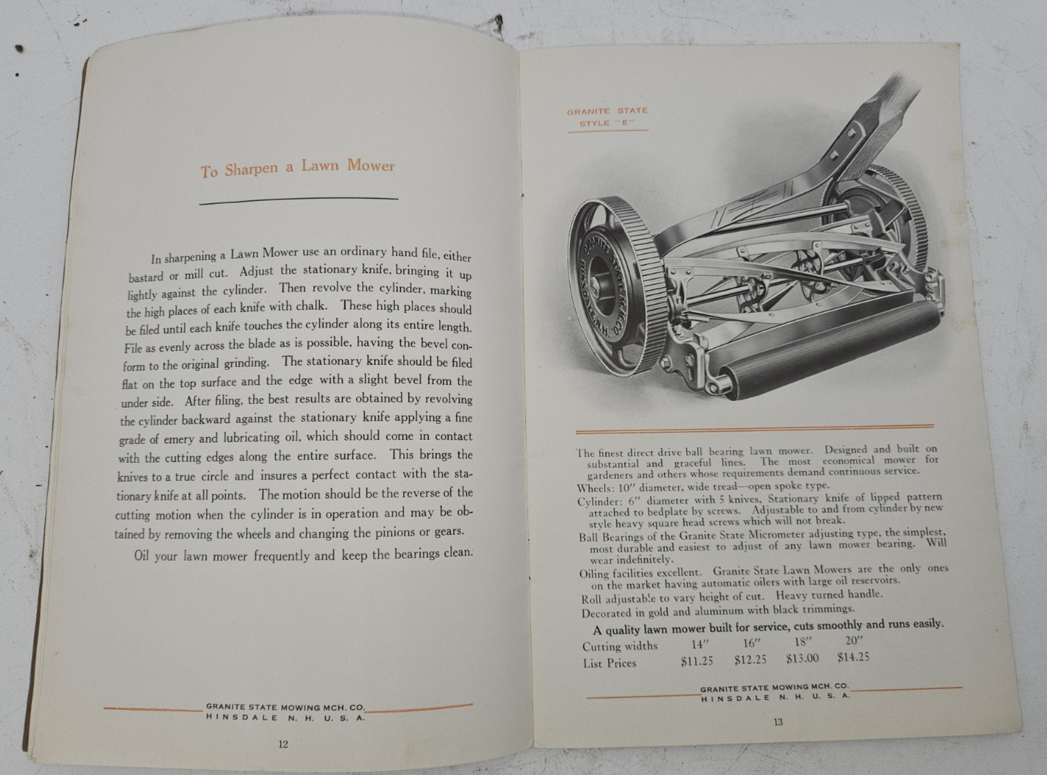 Antique Granite State mowing machines, Mowers parts & Sales catalogs and Wrench