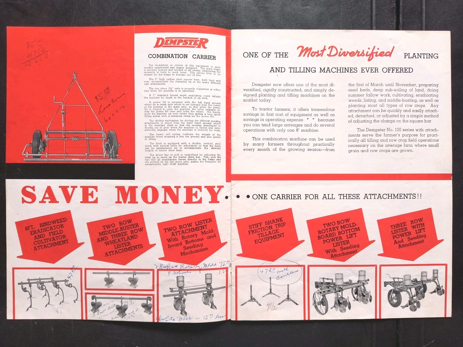 1930s Dempster Tractor Combination Power Lift Carrier Series 100 Brochure Farm