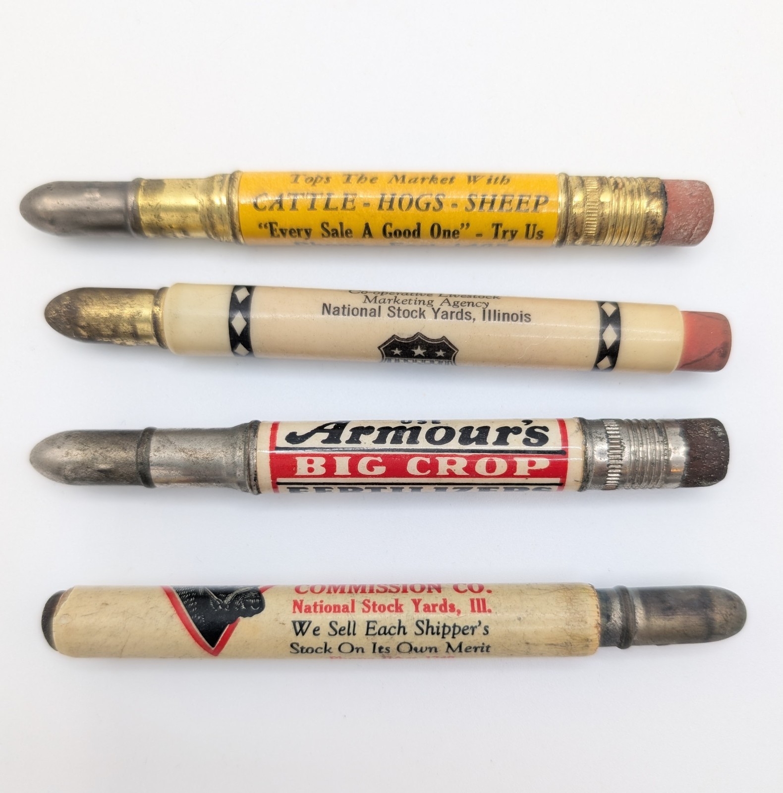 Vtg Hog Livestock Commission 4 BULLET PENCILS Advertising Illinois