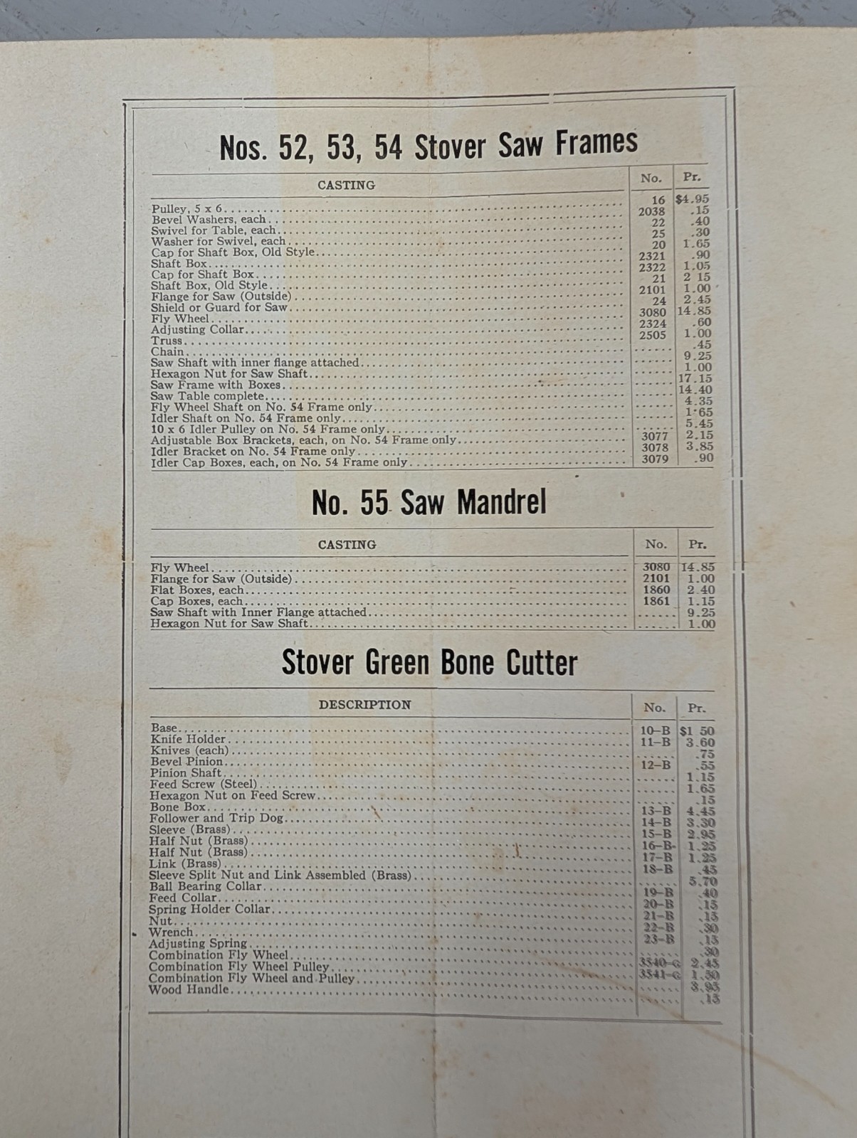 Rare Stover Mfg. & Engine Co. Feed Mill Repair Price List 1920 Antique Farm