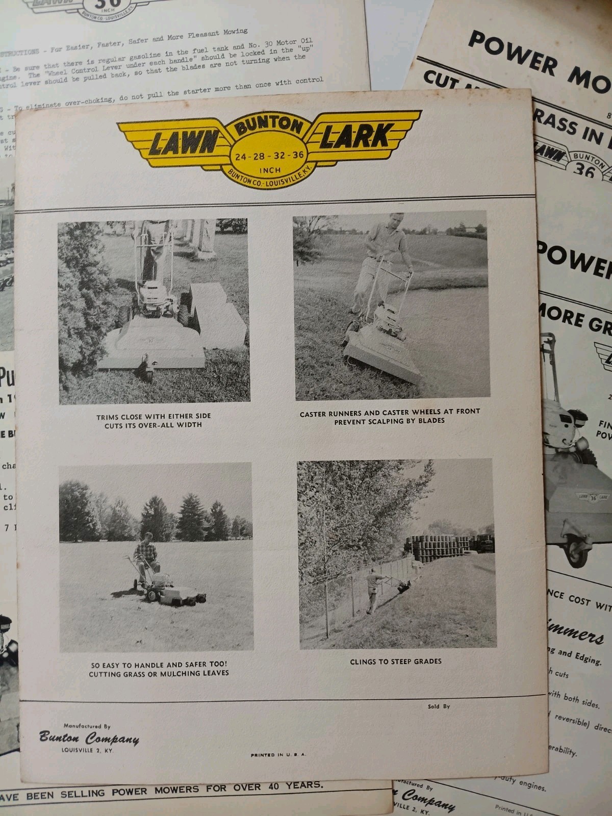 6 Bunton Lawn & Garden Mowers Brochure Lawn LARK, Fort Knox, Instructions