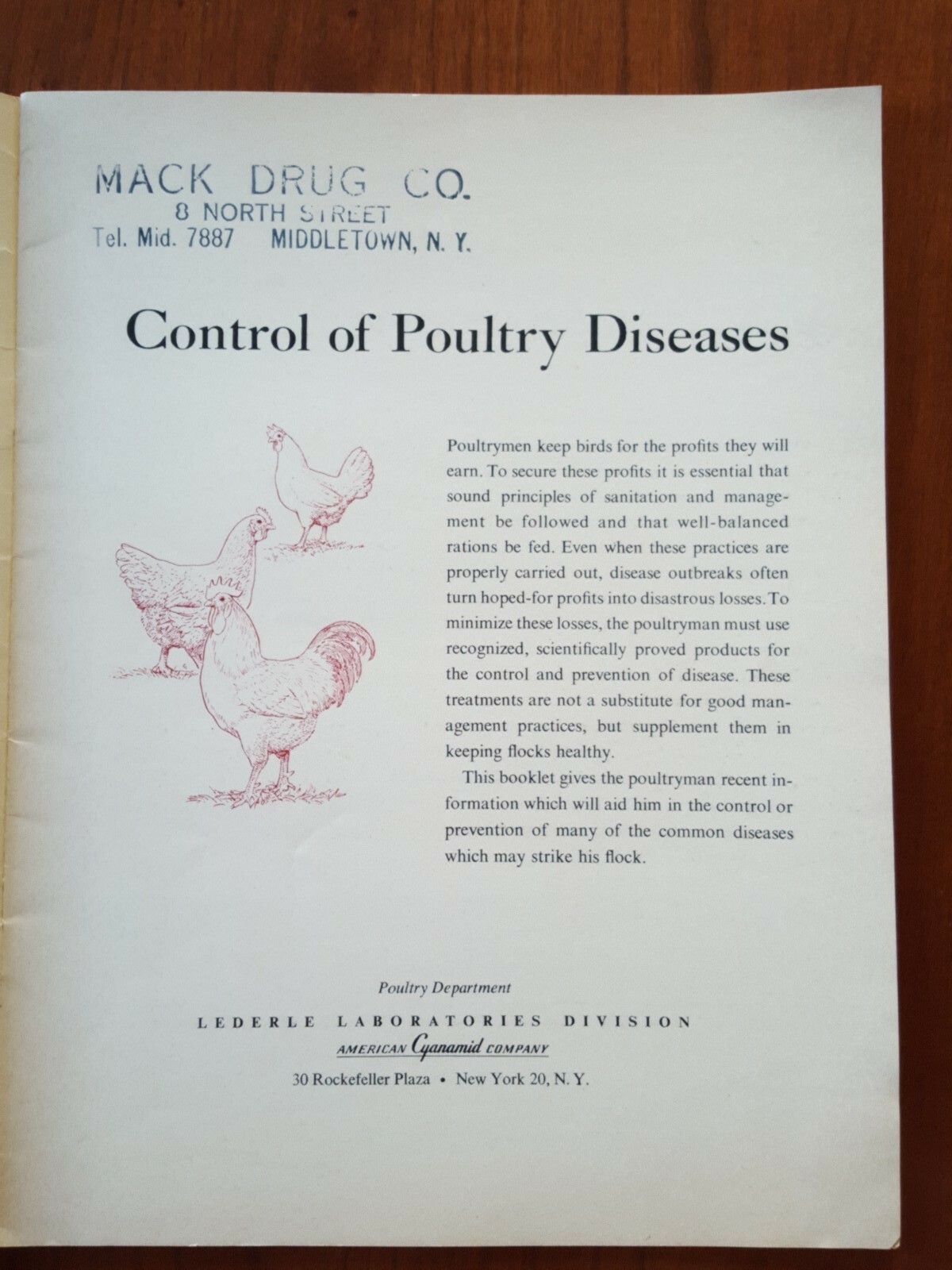 Lederle Labs * Control Of Poultry Diseases Mack Drug Co Middletown New York 1951